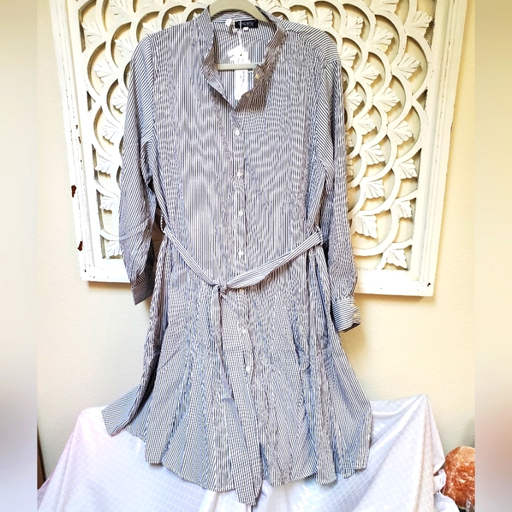 Angela Black Pin Stripe Shirt Dress Or Duster 2X Fits L Or XL NWT